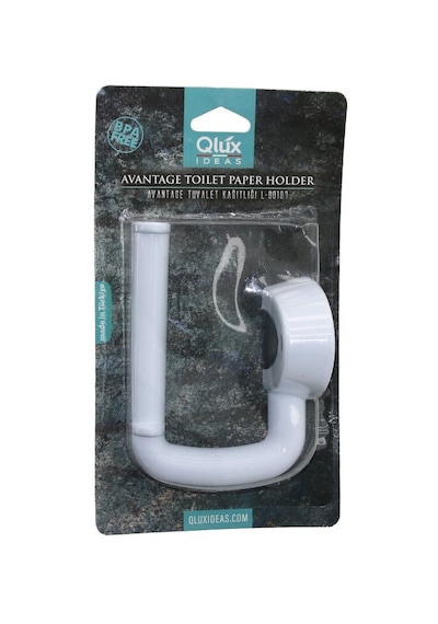 Qlux L-00107 Avantage Tuvalet Kağıtlığı - Beyaz Plastik, Yapışkanlı Ve Vidalı Montaj