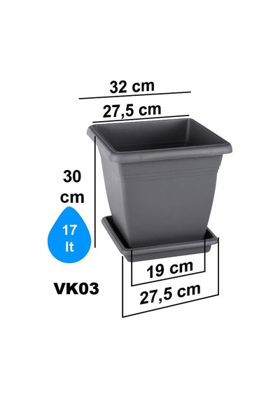 Villa Kare İç Ve Dış Mekan Tabaklı Saksı No:3-17 Litre Tabaklı Saksı