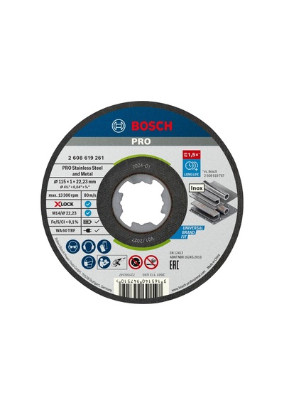 Professional 10 Adet Düz Kesme Diski Standart Inox, X-lock, Ø115 Mm, Delik Çapı: 22,23 Mm, Kal