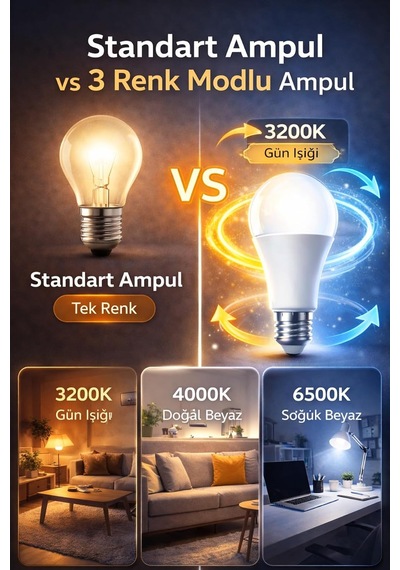 3 Renk Modlu 10w Led Ampul, E27 Duy, 3200k-4000k-6500k Diğer