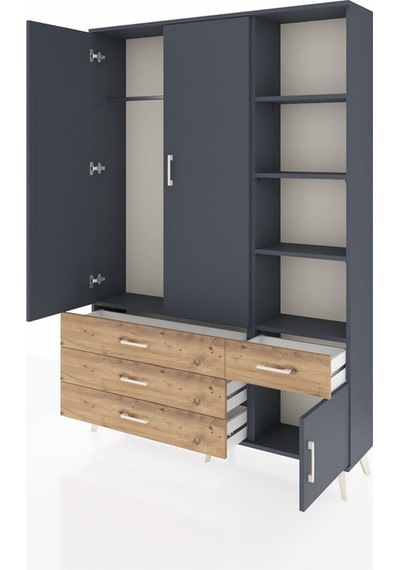 Arges Dolap 5 Raflı 4 Çekmeceli Tek Askılı 132x30x195 Antrasit-antrasit/çam Antrasıt/atlas Çam Arges Dolap 5 Raflı 4 Çekmeceli Tek Askılı 132x30x195 Antrasit-antrasit/çam Antrasıt/atlas Çam