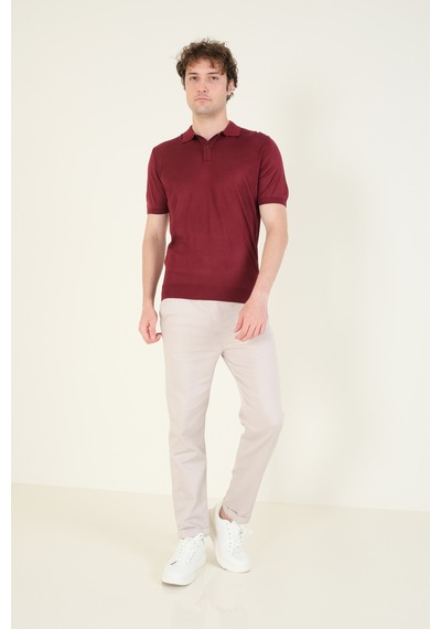Giyim Dünyası Erkek Yanları Desenli Polo Yaka Merserize T-shirt Bordo 001