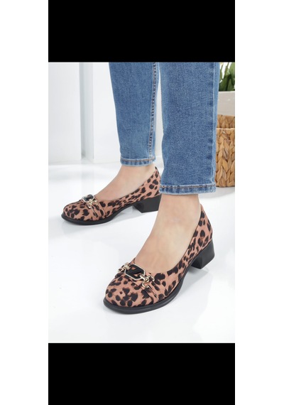Sarı Tokalı Babet Kahverengi - Leopar