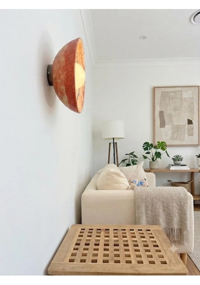 El Yapımı Seramik Kil Aplik - Minimalist Wabi Sabi Duvar Apliği - G9 Led Aydınlatma - Japandi Terakota - Çap 25 Cm
