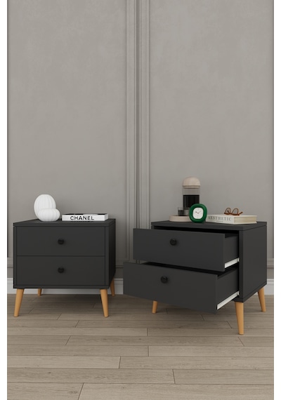 Yatak Odası Takımı 5 Parça %100 Mdf Gardırop Şifonyer Makyaj Masası Komodin Ytk03 Antrasit