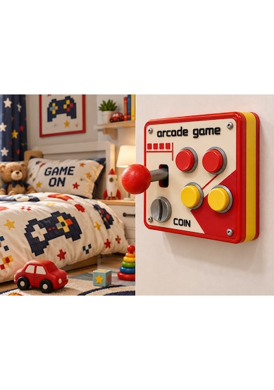 Arcade Atari Oyun Kumandası Görünümlü Duvar Prizi - Anahtar Çerçevesi Kapağı - Mini Joystick Dekoratif Anahtar 001