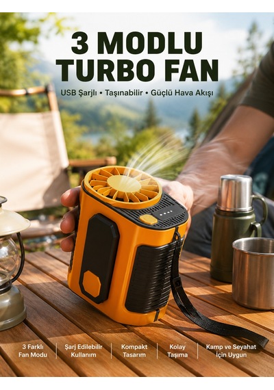 Taşınabilir Usb Şarjlı Turbo Fan 3 Modlu Soğutma, Hafif & Kompakt - Bayi Depom