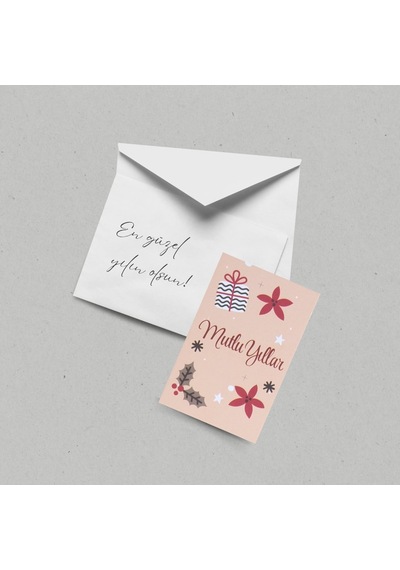 Yılbaşı Mutlu Yıllar Yazılı Hediye Kart Seti, Yeniyıl Paketleme Kartı, 25 Adet-5,5x8.5 Cm, Bej-2