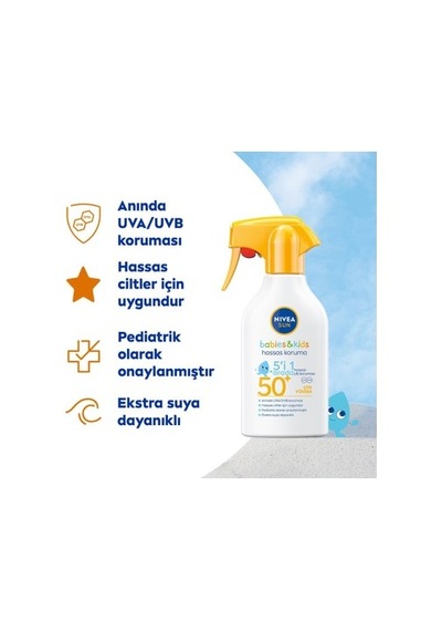 270ml Spf50 Güneş Spreyi, Hassas Ciltler İçin Koruma Açık Gri