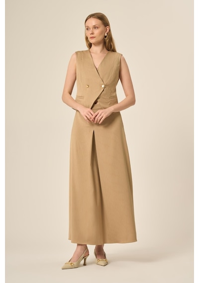 Ftz Women Kadın Yelek Etek Çizgili Takım Beige 31147 Beige