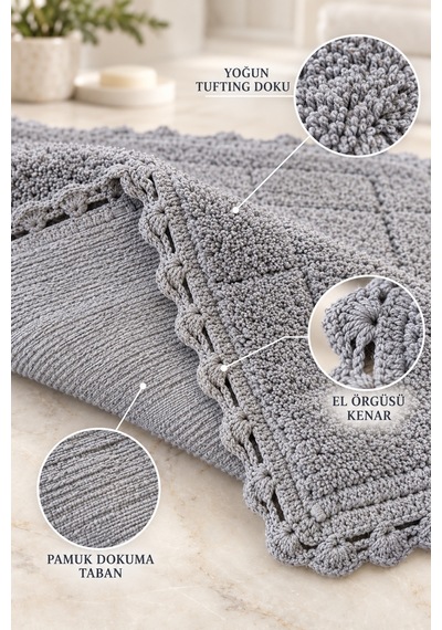 Alanur Bodrum Tufting Cotton Pamuklu El Işi Örgülü 2 Li Paspas 109 gri