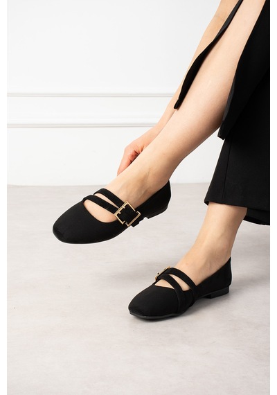 Wolk Shoes Derin Kadın Babet Çapraz Bantlı Tokalı Siyah - 874761149 Siyah