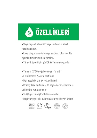 Siveno %100 Doğal Yüz Güneş Kremi Leke Karşıtı Aydınlatıcı Çinko Mineral Filtre UVA UVB SPF 50+ 30 ML
