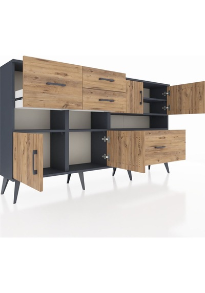 Arges Konsol 5 Raflı 4 Çekmeceli 4 Kapaklı 176x30x99 Antrasit-çam Atlas Çam - Antrasıt Arges Konsol 5 Raflı 4 Çekmeceli 4 Kapaklı 176x30x99 Antrasit-çam Atlas Çam - Antrasıt