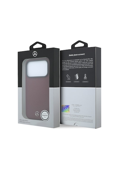Apple Uyumlu iPhone 18 Pro Max Kılıf Mercedes Benz Lisanslı M-safe Uyumlu 3d Metal Logolu Wrap Wood Kapak Bordo