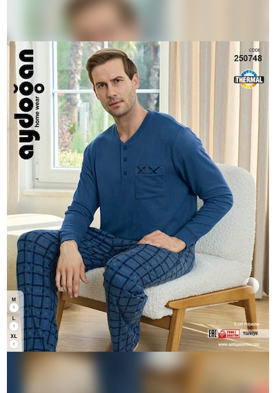 Aydoğan Erkek Aras Kışlık Termal Rahat Petrol Pijama Takımı 0748
