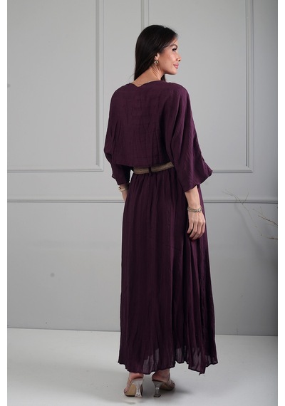 By Saygı Kadın Uzun Yarasa Kol Bluz Beli Lastikli Astarlı Uzun Etek Simli Modal Bohem 2'li Takım Mürdüm By Saygı Kadın Uzun Yarasa Kol Bluz Beli Lastikli Astarlı Uzun Etek Simli Modal Bohem 2'li Takım Mürdüm