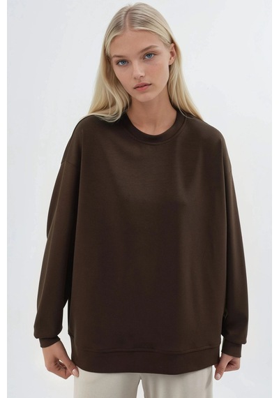 Hiccup Busem Rahat Kesim Bisiklet Yaka Örme Sweatshirt Kahve Kahvesi