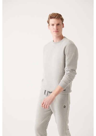 Avva Bisiklet Yaka İçi Polarlı 3 İplik Pamuklu Standart Fit Normal Kesim Unisex Sweatshirt Gri E001017 Gri