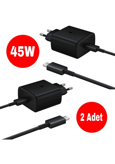 2 Adet Samsung Uyumlu 45w Typec Çıkışlı Süper Fast Adaptör Şarj Başlık, Kablo Dahil