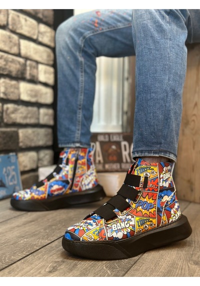 DMR Elegance Ba0142 Bantlı Erkek Yüksek Taban Popart Model Spor Bot Rekli