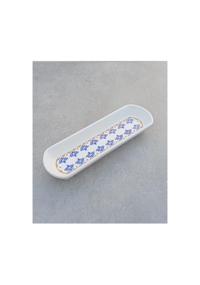 Ottoman 3 Adet Seramik Zeytinlik Oval Kayık Sunum Tabağı - 6x20cm Mavi