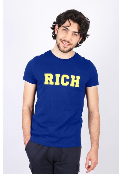Rich Erkek Nakış Baskılı T-shirt Mavi
