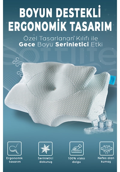 Nox Ice Serinletici Kılıflı Visco Soğuk Boyun Destekli Ortopedik Visco Yastık - Rahat Uyku Ve Güzellik Yastığı 64x38x12,5 Cm Mavi