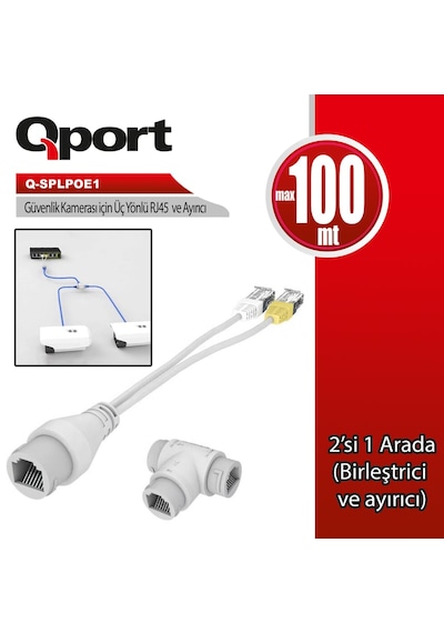 Q-port Q-splpoe1 Poe Splıtter 2-in-1 Ag Konnektoru+ 3 Yollu Rj45