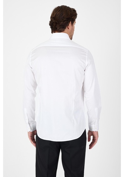İmza Beyaz Sert Yaka Düz Classic %100 Pamuk Slim Fit Gömlek 1004250324 Beyaz