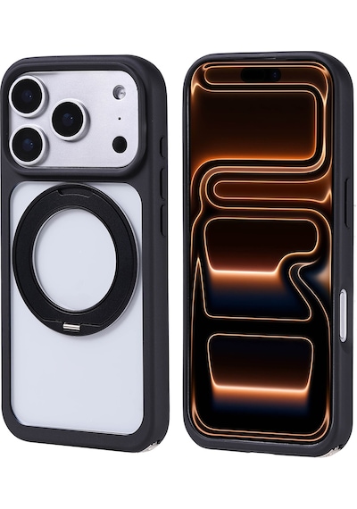 Subutu Apple Uyumlu iPhone 17 Pro Kılıf M-safe Şarj Özellikli Standlı Sbt Piza Silikon Kapak - Siyah Siyah