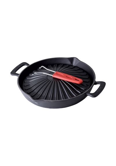 Lava Döküm Yuvarlak Grill Izgara Tavası Çap Ø 32cm. Genghis Khan Serisi Çift Kulp Ve Silikon Tel Saplı Siyah Lava Döküm Yuvarlak Grill Izgara Tavası Çap Ø 32cm. Genghis Khan Serisi Çift Kulp Ve Silikon Tel Saplı Siyah