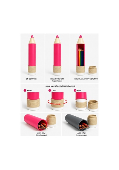 3dmom3 Baskı Kalem Şeklinde Kalem Kutusu 24 Cm, Pla Sağlıklı Malzeme, Okul Kırtasiye Pembe