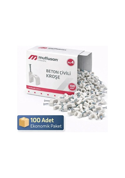 Mutlusan No:4 Beton Çivili Kroşe 9 Mm Kablo Kroşesi 2x4 Antigron Kablo Sabitleme 100 Adet