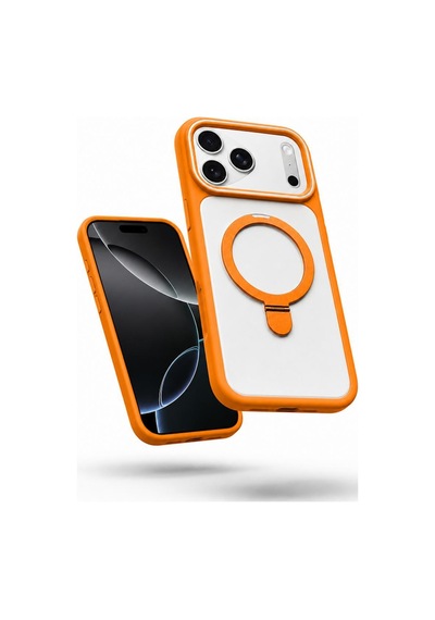 Apple İphone 17 Pro Max Uyumlu Kılıf Magring Standlı Silikon Kılıf Turuncu