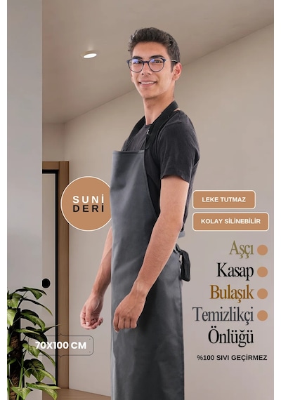 Suni Deri Su Geçirmez Bulaşıkçı Önlüğü Aşçı Önlüğü Kasap Önlüğü Temizlikçi Önlüğü Siyah