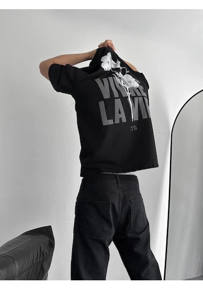 Barlashive Erkek Ön Ve Arka Baskılı T-shirt Kısa Kol Bisiklet Yaka Regular Fit Tişört - Siyah Çok Renkli Barlashive Erkek Ön Ve Arka Baskılı T-shirt Kısa Kol Bisiklet Yaka Regular Fit Tişört - Siyah Çok Renkli