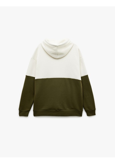 Koton Kapşonlu Renk Bloklu Pamuklu Şardonlu Oversize Kanguru Cepli Sweatshirt Ekru 6wam70033mk Ekru