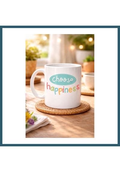 Bezos Choose Happiness "mutluluğu Seç" Yazılı Porselen Kupa Model 156 Motivasyon Kupası Renkli Tasarım Kahve & Çay Kupası Mutluluk Temalı Hediye Ob Çok Renkli