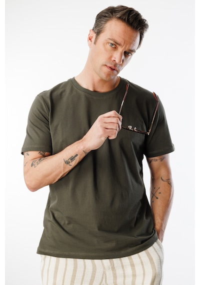 Genius Store Erkek T-shirt %100 Pamuk Regular Fit Standart Kesim Bisiklet Yaka Basic Tişört Basıc-t-shırt1 Haki
