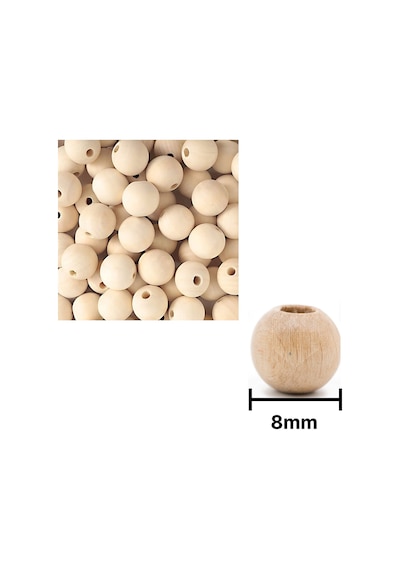 Ahşap Boncuk Sade Krem 1kg 8mm Yuvarlak