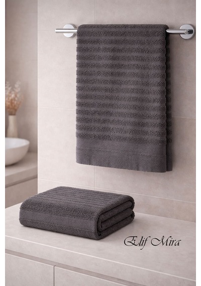 2 Parça Banyo Havlusu Seti Pamuklu Şeyma 70x140 + 50x85 Cm Antrasit