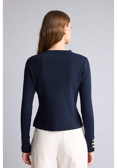 Defacto Fıtted Bisiklet Yaka Fermuarlı Crop Lacivert Napolyon Ceket I4121ax26hsnv131 Lacivert-nv131