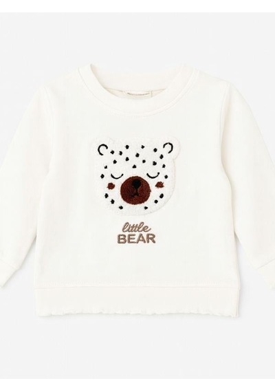 Zekids Kız Bebek Ayıcık Punch İşlemeli Sweatshirt-16305 Ekru