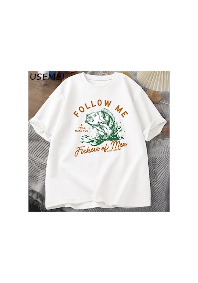 Tarzsokak Retro Dini Beni Takip Et 90s T-shirt Balıkçılar Erkekler İncil Tisa Mesih Baskılı Tsh 2850 Beyaz