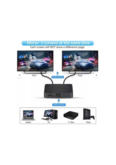 2 Port Hdmı Splitter 4k 1 Giriş 2 Çıkış + Usb Güç Kablosu