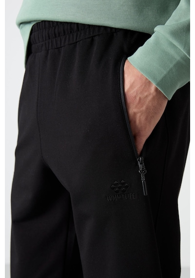 Tommy Life Siyah Fermuar Cepli Standart Kalıp Jogger Erkek Eşofman Alt - 84587 Siyah - Siyah