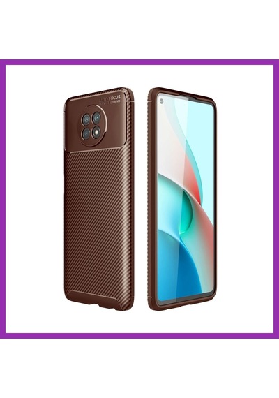 Bezos Redmi Note 9 5g Kılıf Auto Focus Karbon Kapak - Kahverengi Bty