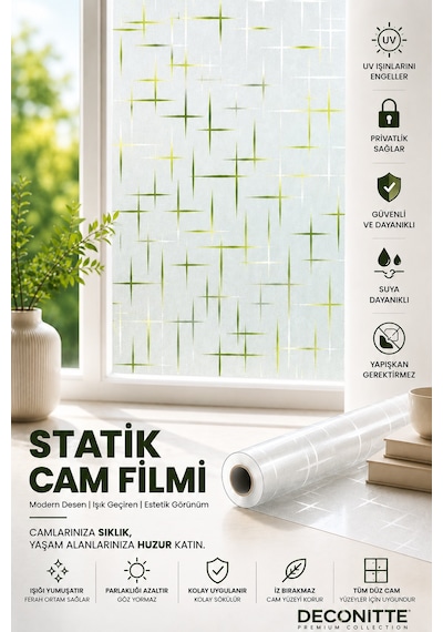 Deconitte Desenli Statik Buzlu Cam Filmi Mahremiyet Sağlayan Cam Pencere Duşakabin Kaplama 60x100 Cm