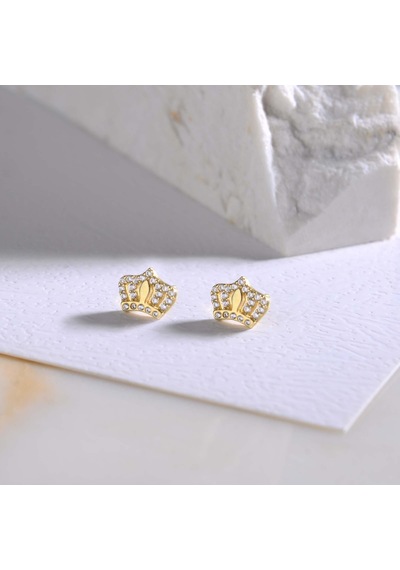 Goldkupe 14 Ayar Altın Prenses Taç Taşlı Küpe 1,25 Gr-1553